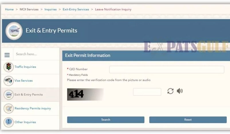 Online Exit & Entry permit status